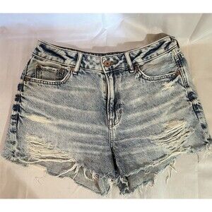 American Eagle Comfort Stretch Tom Girl Distressed Light Wash Jean Shorts Sz 4